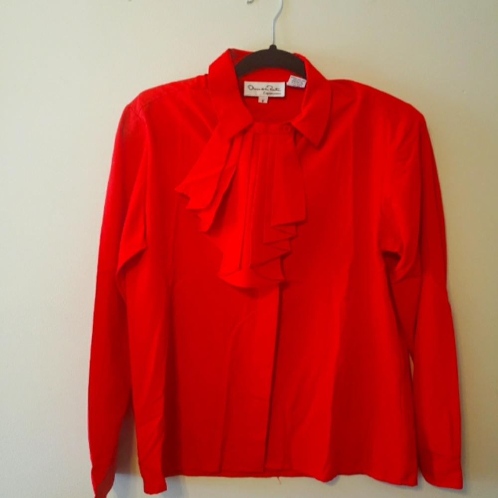 Oscar de la renta red shirt with collar design womens button down size 8